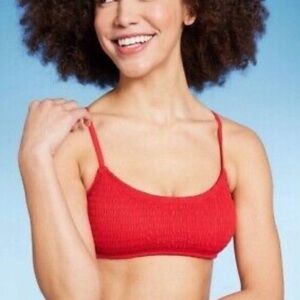 Bright Red Smocked Bralette Bikini Top Wild Table Size Small with straps flaws